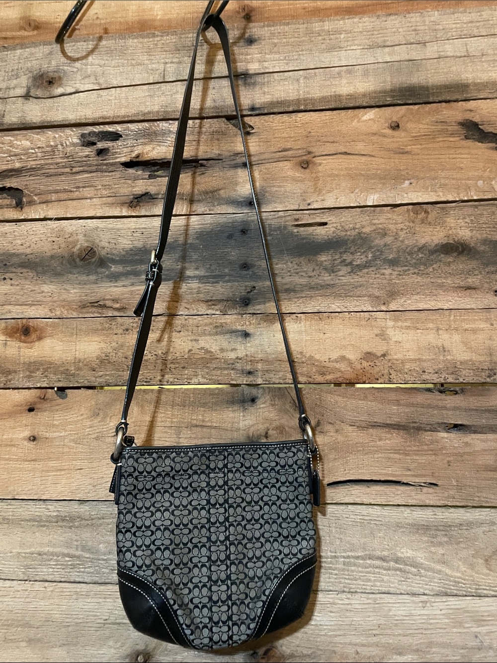 Coach Gray Signature Canvas Crossbody with Black Leather Trim